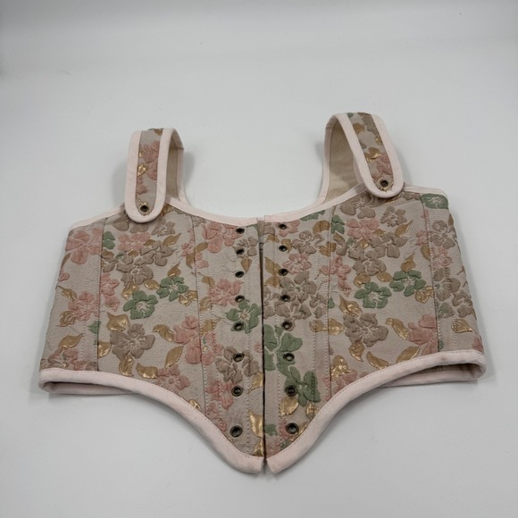 French Meadows Floral Tapestry Corset Stays Bodice Pink Gold Renaissance PNW - Picture 2 of 14